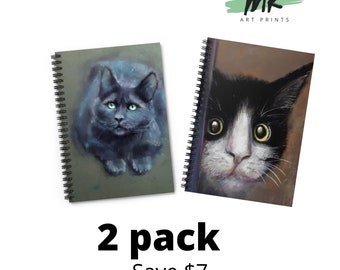 2 Cat Design Notebooks | Two Pack Cat Journals | Black Cat & White Cat Diary | Decorated Sweet Cats Notebooks | Student Gift | For Cat Lover