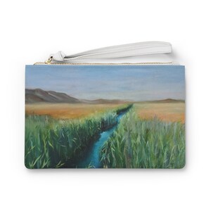 River Landscape Clutch Bag / Brook / Creek / Flowing Stream Design Purse / Wadi Landscape Women's Wallet / Valley and River Wallet / W / Zip