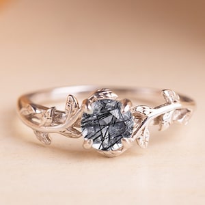 Twig Leaf wedding ring woman Branch promise ring Black image 1