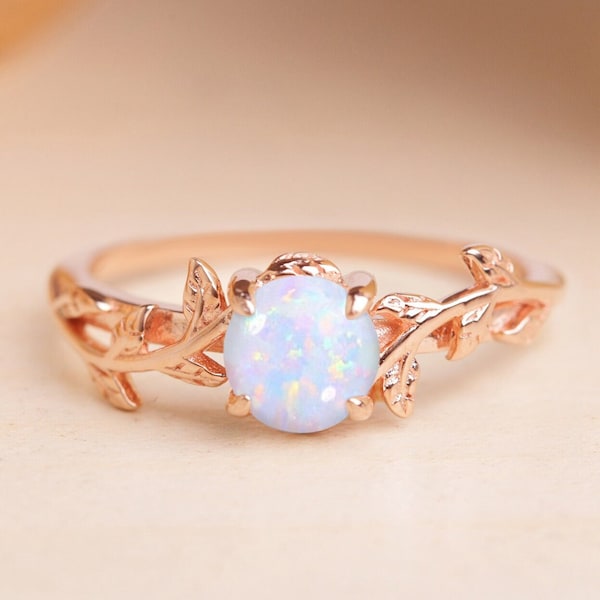 Unique engagement ring Opal, Rose gold wedding ring, Woman's promise ring, Ring for woman, Round cut Opal ring, Vintage engagement ring idea