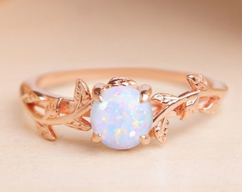 Einzigartiger Verlobungsring Opal, Ehering aus Roségold, Verlobungsring für Frau, Ring für Frau, Opalring mit Rundschliff, Vintage-Verlobungsring-Idee