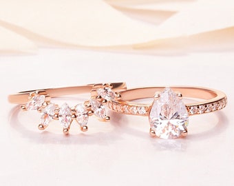 Moissanite Wedding Ring Set, Vintage Engagement Ring Set 2 pcs, Gift For Wife, Custom Jewelry