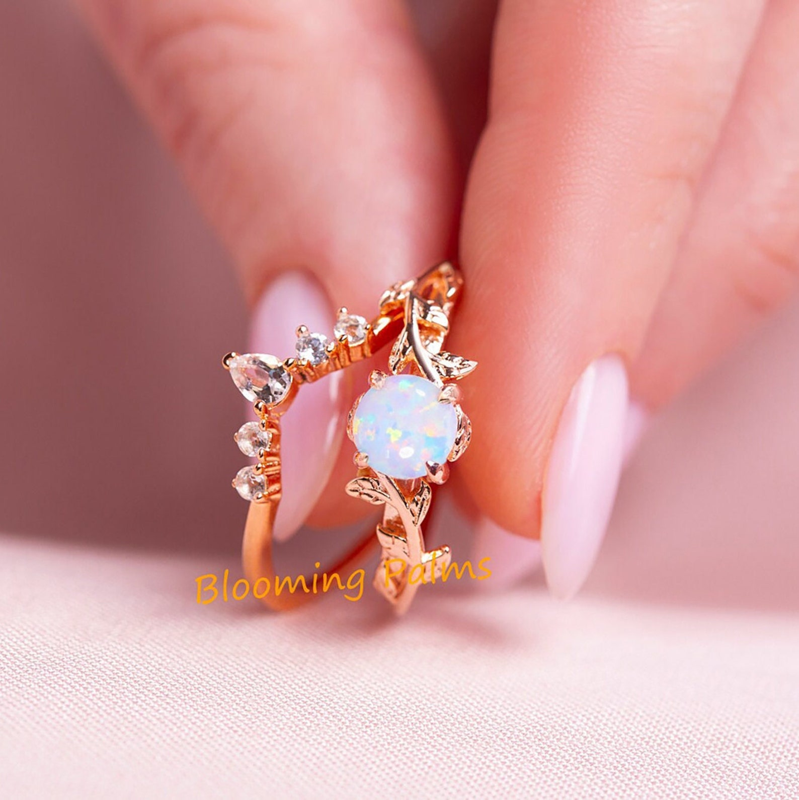 Opal Engagement Ring White Gold Unique Opal Wedding Ring Set Etsy