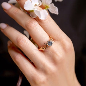 Twig Leaf wedding ring woman Branch promise ring Black image 4