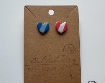 Handmade Pink and Blue Heart Stud Earrings – Polymer Clay