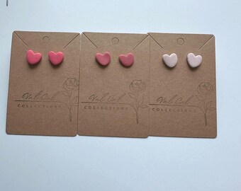 Handmade Pink Heart Stud Earrings – Polymer Clay, Hypoallergenic