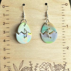 Easter Egg Dangle Earrings - handmade with Polymer Clay in Pastel Rainbow Swirl Tie-Die