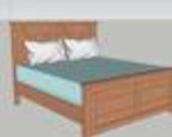 May include: A wooden bed frame with a headboard and footboard. The bed has a teal mattress and two white pillows. The frame is made of light brown wood.