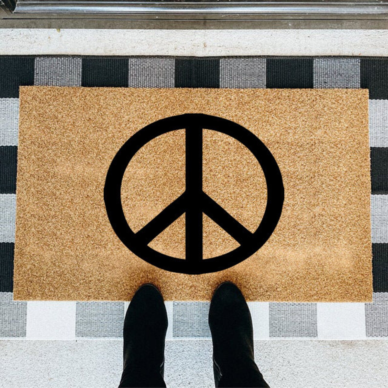 Peace Sign Doormat Good Vibes Decor Housewarming Doormat Etsy