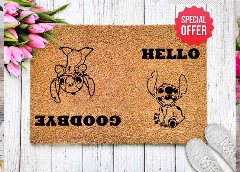 Stitch Hello Goodbye Doormat Lilo and Stitch Cute Disney Etsy
