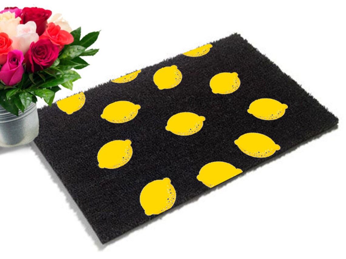 Lemon Hello Summer Doormat Black Doormat Garland Decor Etsy