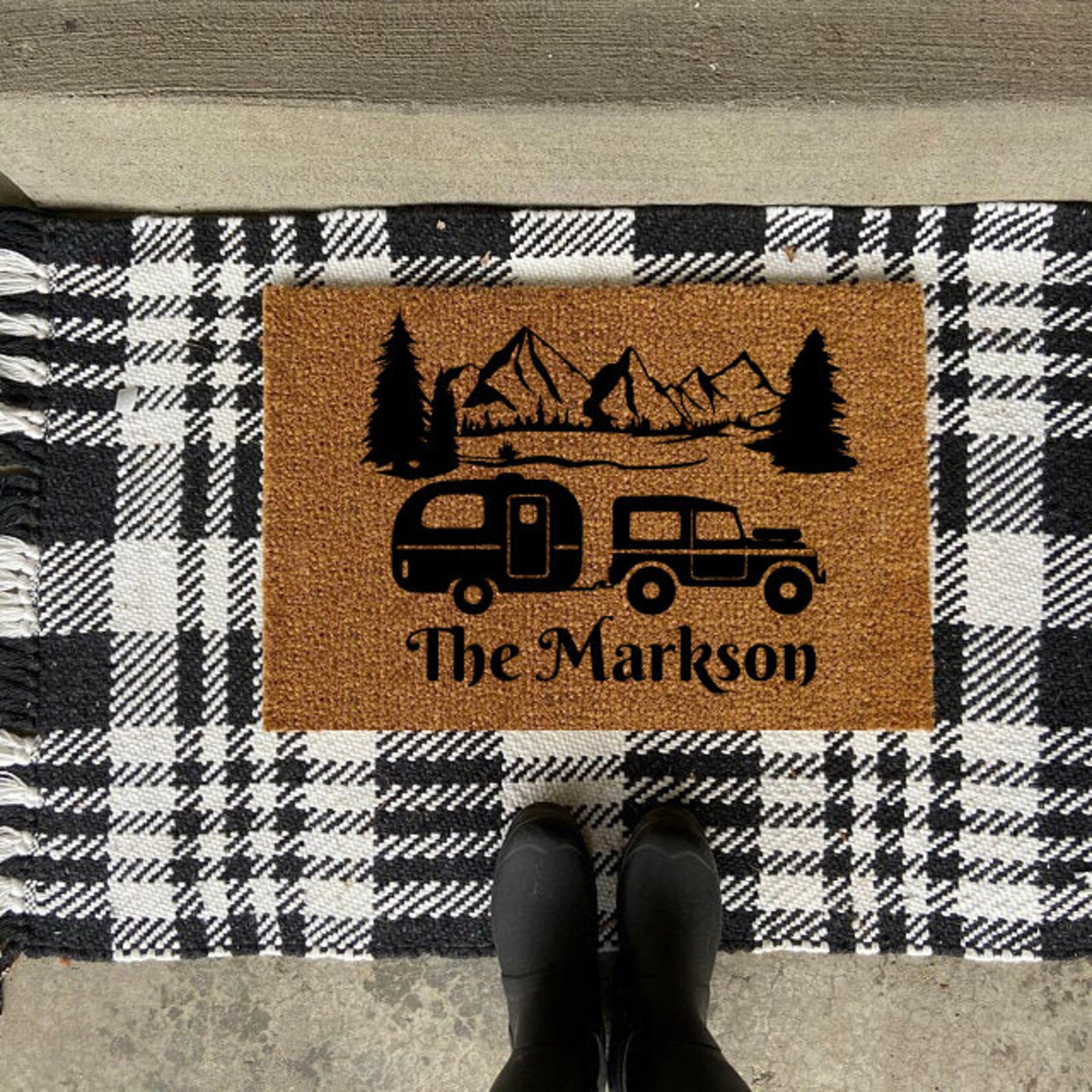 Personalized Happy Campers Names Doormat Tent Campsite Etsy