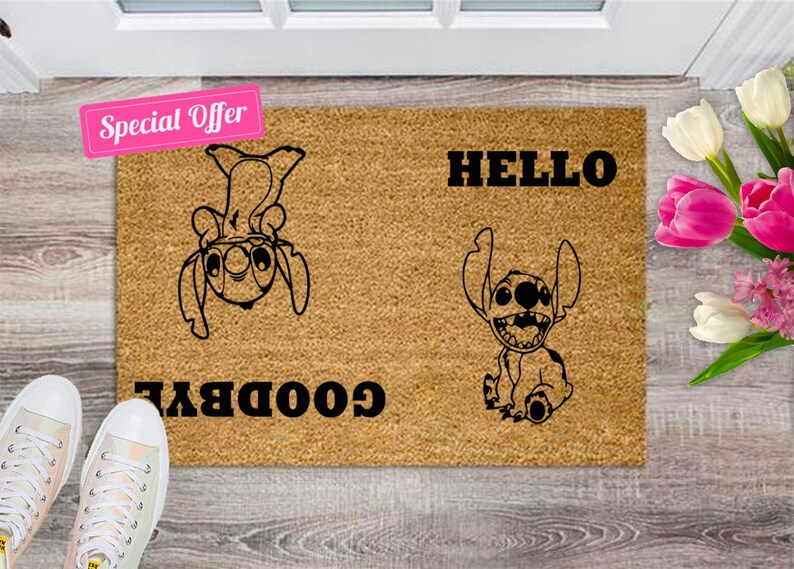 Stitch Hello Goodbye Doormat Lilo and Stitch Cute Disney Etsy