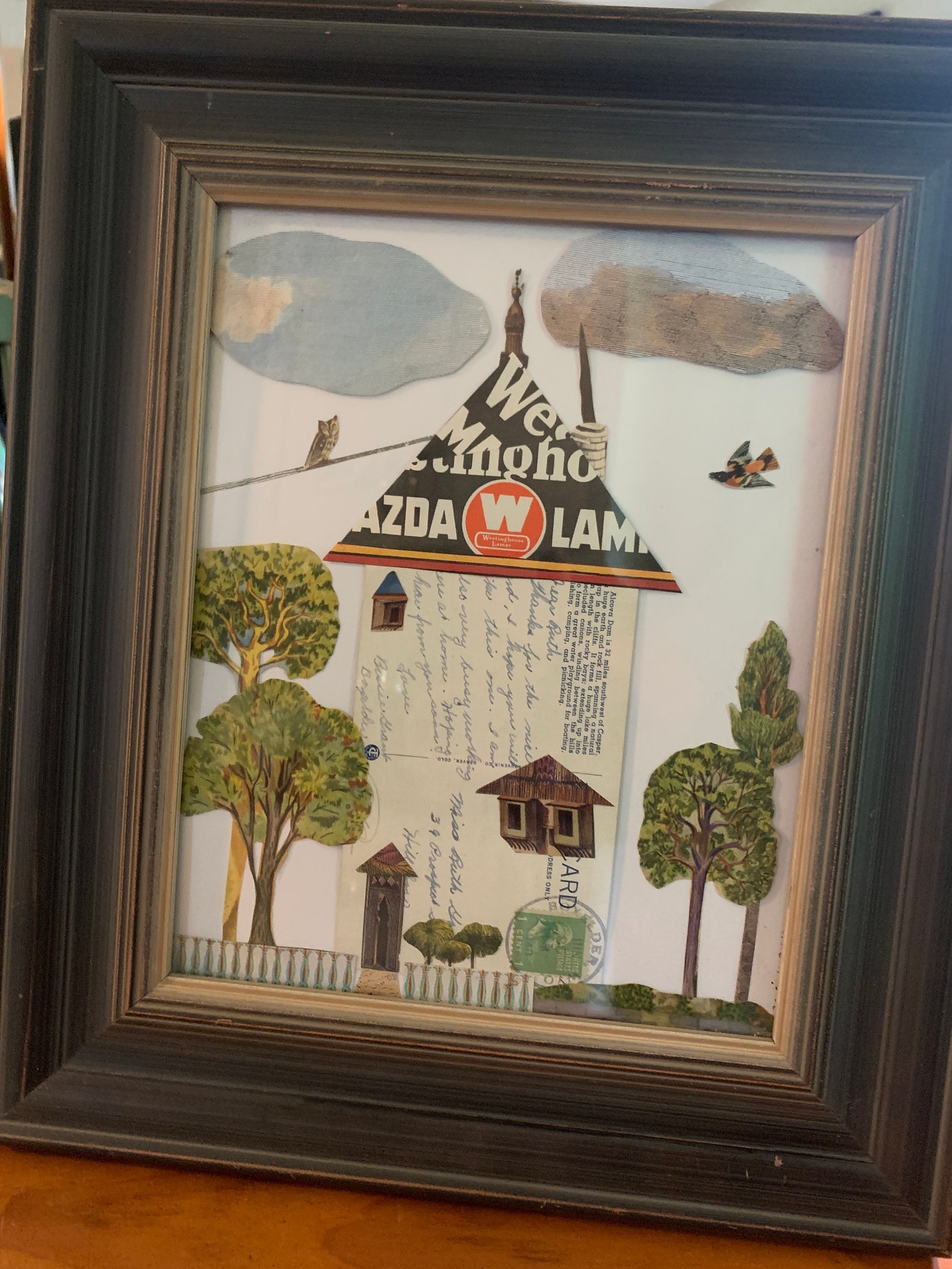 Paper Collage House, Vintage Ephemera, Postcard, Handmade, Housewarming ...