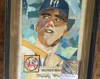 Mickey Mantle Rookie Card, Baseball Card, Paper Collage, New York Yankees, Baseball Card Art, 10x15, Baseball Lover