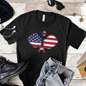Patriotic Pickleball Paddles TShirt, Pickle Baller Shirt, Funny Pickle Ball Tee, Fun Pickleball, Pickle Ball Player Shirt, USA Flag