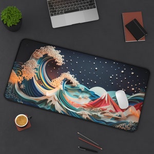 Wave Playmat, Card Game Play Mat, The Wave Art, Japanese Mouse Pad, Gaming Mat, Office Gift, Large Desk Accessory, Japanese Aesthetic, Wave