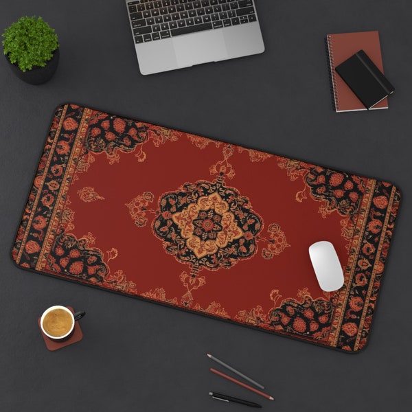 Red Persian Rug Mouse Pad, Oriental Rug Mousepad, Large Deskmat, Vintage Aesthetic, Coworker Gift, Turkish Rug Desk Mat, Witch Decor, Boho