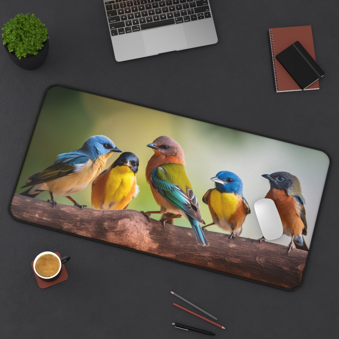 Colorful Bird Mouse Pad, Bird Lovers Mousepad, Large Deskmat Stitched ...