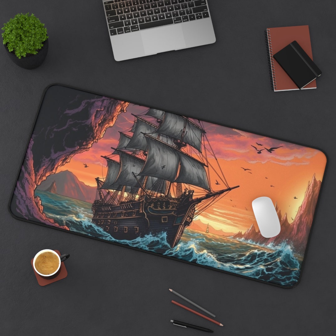 Pirate Ship Playmat, Ocean Landscape Mouse Pad, Gaming Mat, Office Gift