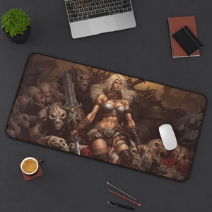 Barbarian Female Playmat, TTRPG Play Mat, Beautiful Woman Mousepad, Warrior Princess Desk Mat, Card Game Mat, Sexy Goddess, DnD Aesthetic