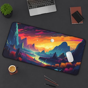 Space Playmat, Card Game Play Mat, Neon Art, Alien Planet Mouse Pad, Gaming Mat, Office Gift, Large Desk Accessory, Trippy Psychedelic Décor