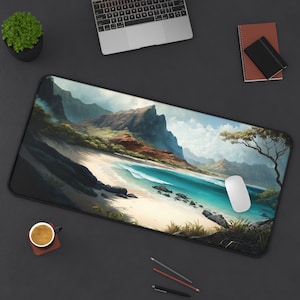 Hawaii Beach Deskmat, Island Paradise, Beachside Landscape Art, Vacation Mousepad, Card Playmat, Gaming Mat, Office Gift, Large Desk Pad