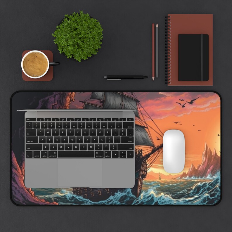 Pirate Ship Playmat, Ocean Landscape Mouse Pad, Gaming Mat, Office Gift