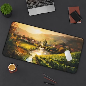German Town Deskmat, Wine Vineyard, Impressionist Art, European Landscape Mousepad, Card Playmat, Gaming Mat, Office Gift, Large Desk Pad