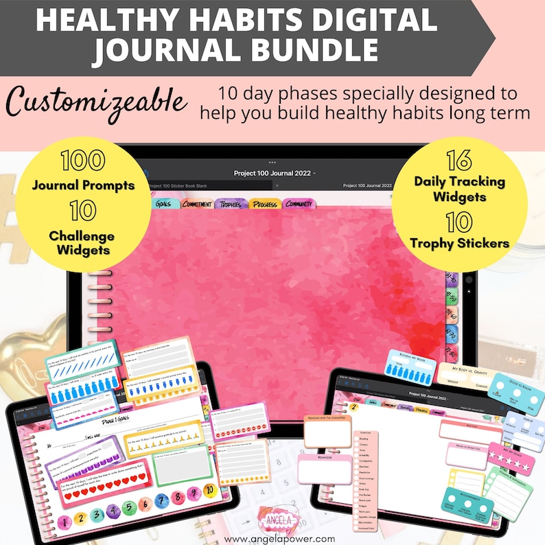 Healthy Habits Digital Journal, Digital Health and Fitness Journal, Digital Weight Loss Journal, Healthy Lifestyle Planner, Habit Tracking image 1