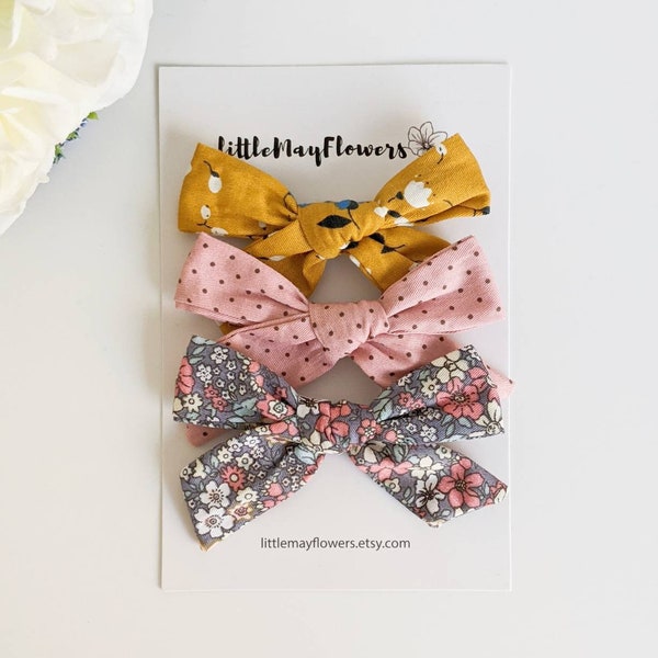 Floral Hand Tied Bow Clips Headbands|Handmade Bow Clips Headbands| Hair Accessories for Baby and Toddler