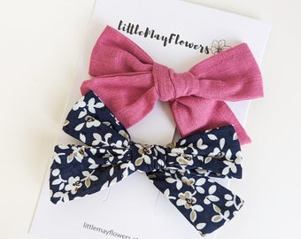 Linen Hand Tied Bow Clips |Floral Handmade Bow Clips| Hair Accessories Barrettes for girls