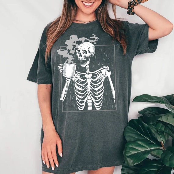 Retro Comfort Colors Halloween Shirt Skeleton Drinking Coffee - Etsy