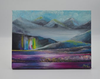 Paysage moderne de peinture à l'huile de lac de montagne