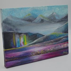 Modern oil painting landscape of mountain lake