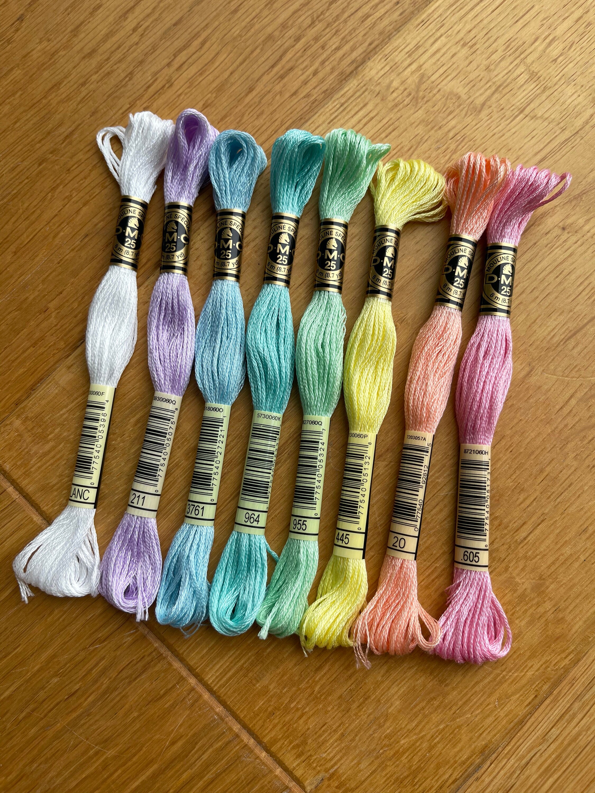 Pastel Rainbow DMC Floss wrapped on bobbins ready to use Etsy