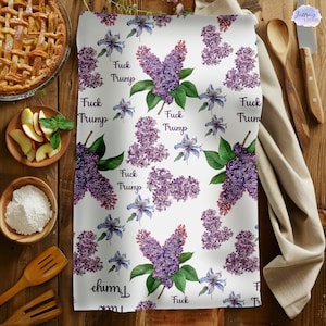 Subtle F*ck Trump Hand Towel, Lilacs Kitchen Towel, Anti Trump Tea Towel, Bathroom Towel Set, FDT, Political Home Decor, Anti Maga Towel