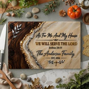 Christian Glass Cutting Board Personalized Family Name Scripture Kitchen Decor Joshua 24 15 Housewarming Gift