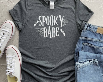 Cute Halloween Shirt, Spooky Babe Shirt, Trick or Treat Witch Shirt, Cute Spider Shirt, Gift For Her, Halloween Gift, Funny Fall Shirt