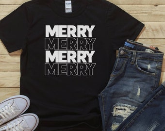 Merry Merry Merry Merry Camiseta, Camiseta Chritmas, Camiseta de Navidad, Ropa navideña, Navidad, Camisa de Feliz Navidad, Maestra de moda