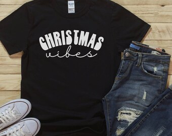 Camisetas de Christmas Vibes, Camiseta de Feliz Navidad, Camisas de Navidad, Camisas de Fiesta de Navidad, Camisetas de Navidad para Mujeres, Camisetas de Navidad