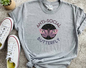 Anti Social Butterfly Shirt, Awkward T Shirt, Anti Social T Shirt, Funny Women Shirt, Funny T Shirt, Funny Graphic Tee, Antisocial Network