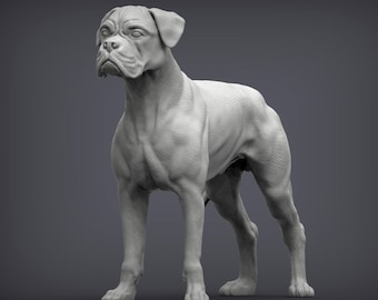 Boxer Dog Figurine – Realistic Animal Sculpture, Handmade Statue