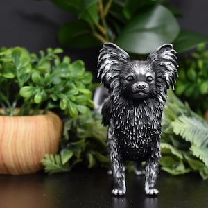 Handcrafted Papillon Dog Statue - Realistic Pet Sculpture for Home Decor & Collectibles - Perfect Gift for Dog Lovers