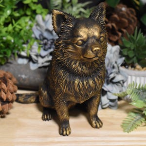 Chihuahua Desk Figurine | Long Haired Chihuahua |  Dog Statue | Chihuahua Cake Topper | Dog Desk Ornament | Dog Mom Gift