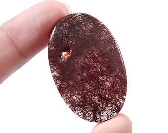 Natural Copper Rutile Quartz Cabochon: Handmade Oval Gemstone (40X23X4mm)