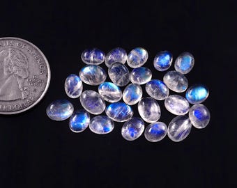 Moonstone Lot 25 pieces | 24.50 Carats Oval Cabochon | 7x8 mm Small Rainbow Moonstones | Loose Gemstones for Jewellery Making!