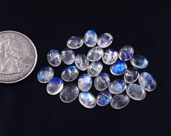 Natural Rainbow Fire White Moonstone Oval Shape Lot, Loose 25 Piece Lot Gemstone For Jewelry Making 8x9xmm | 25.20 CTS
