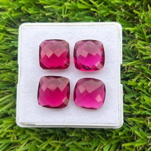 4 Pieces Lab Grown Faceted Ruby Pink Rose Cut Square Cut Loose Stone