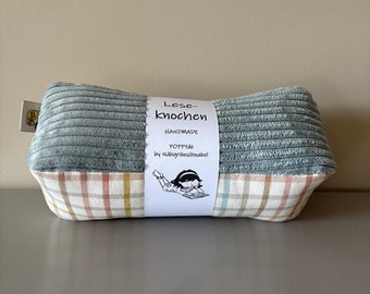 Neck roll / reading bone made of checked cotton fabric and soft wide corduroy fabric, light blue
